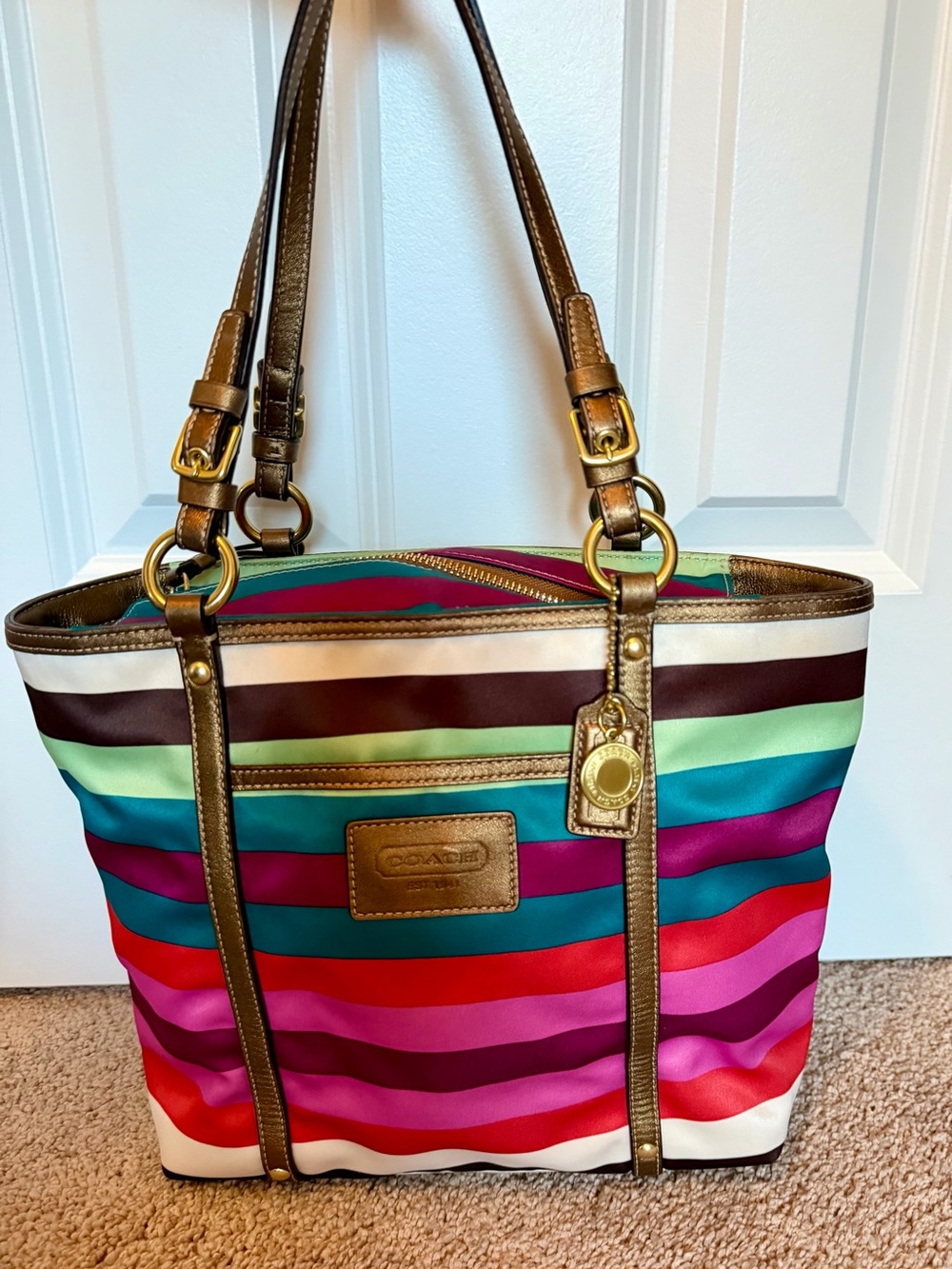 Coach Legacy Stripe Sateen Tote